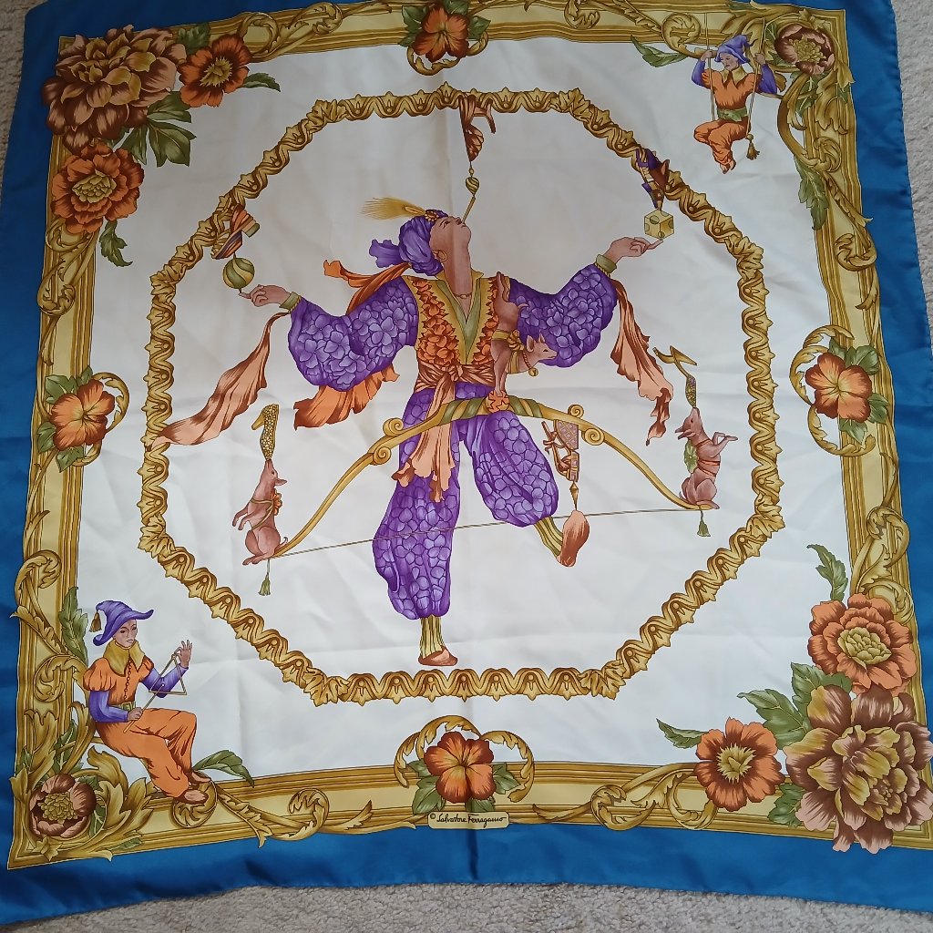 Salvatore Ferragamo 100 Silk Scarf Made In Ttaly Juggler  Rare